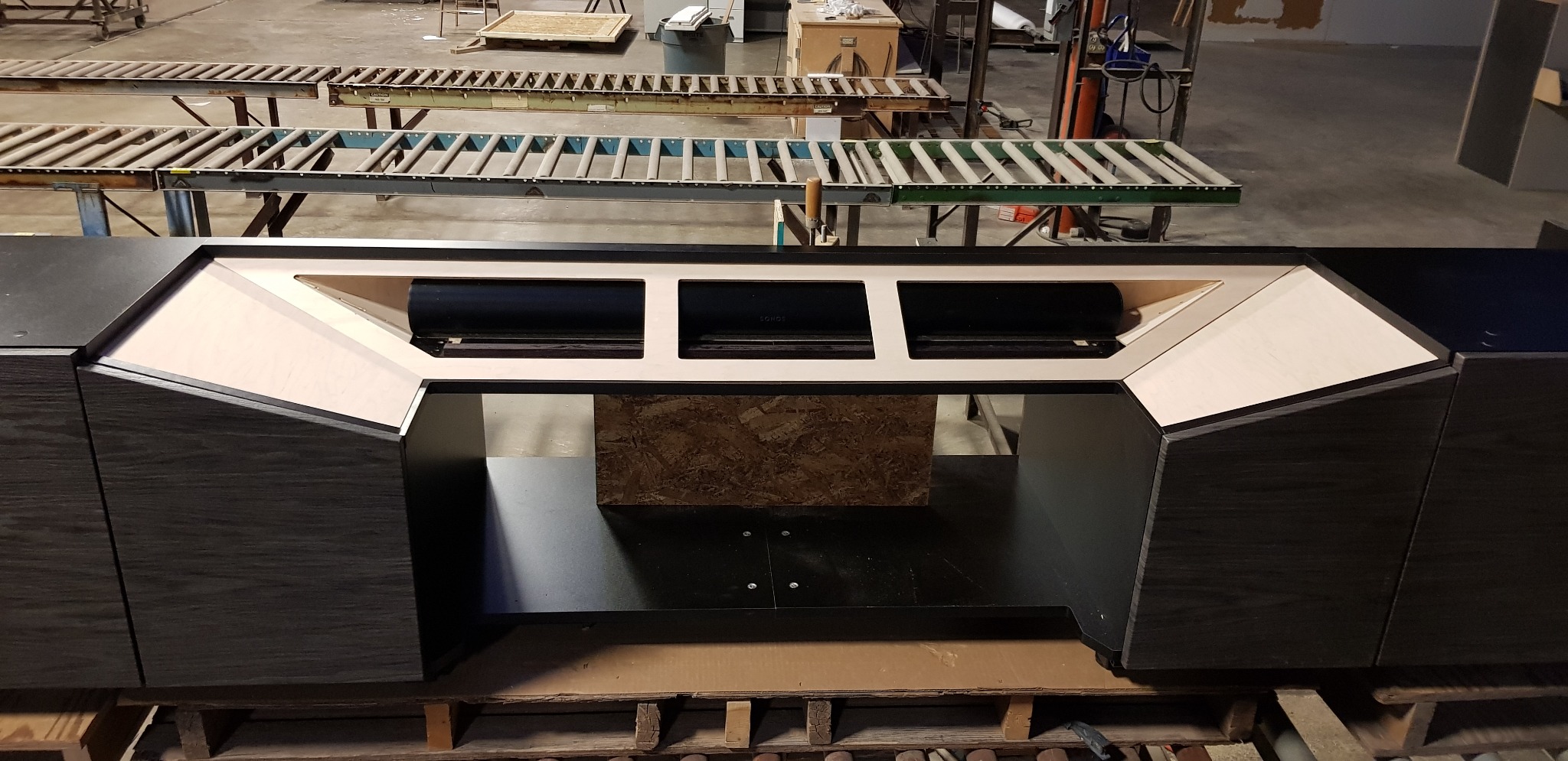 Full Aegis cabinet showing a Sonos Arc installed inside the acoustically transparent amphitheater