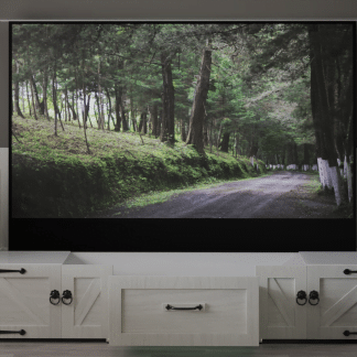 UST ALR rising screen cabinet in Southern Farm Collection 2 design with enclosed motorized UST projector compartment