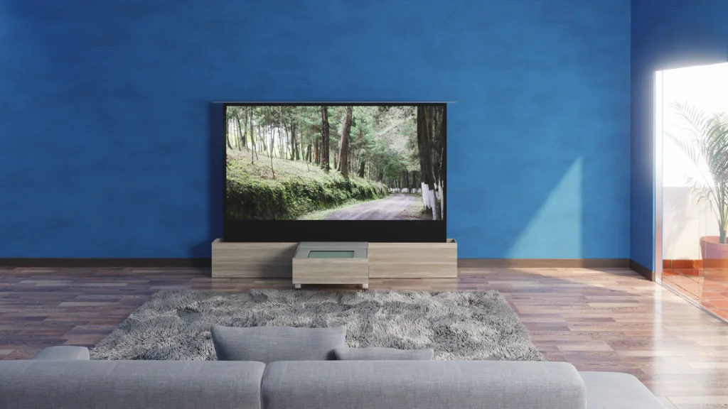 The Best Projector Screen Size Explained: Find Your Perfect Match 3 Ares Motorized UST Compartment with Cassette Housing for 100″ floor rising projector screen cabinet