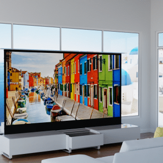 UST rising screen cabinet – Ares motorized with AV compartments (120″)