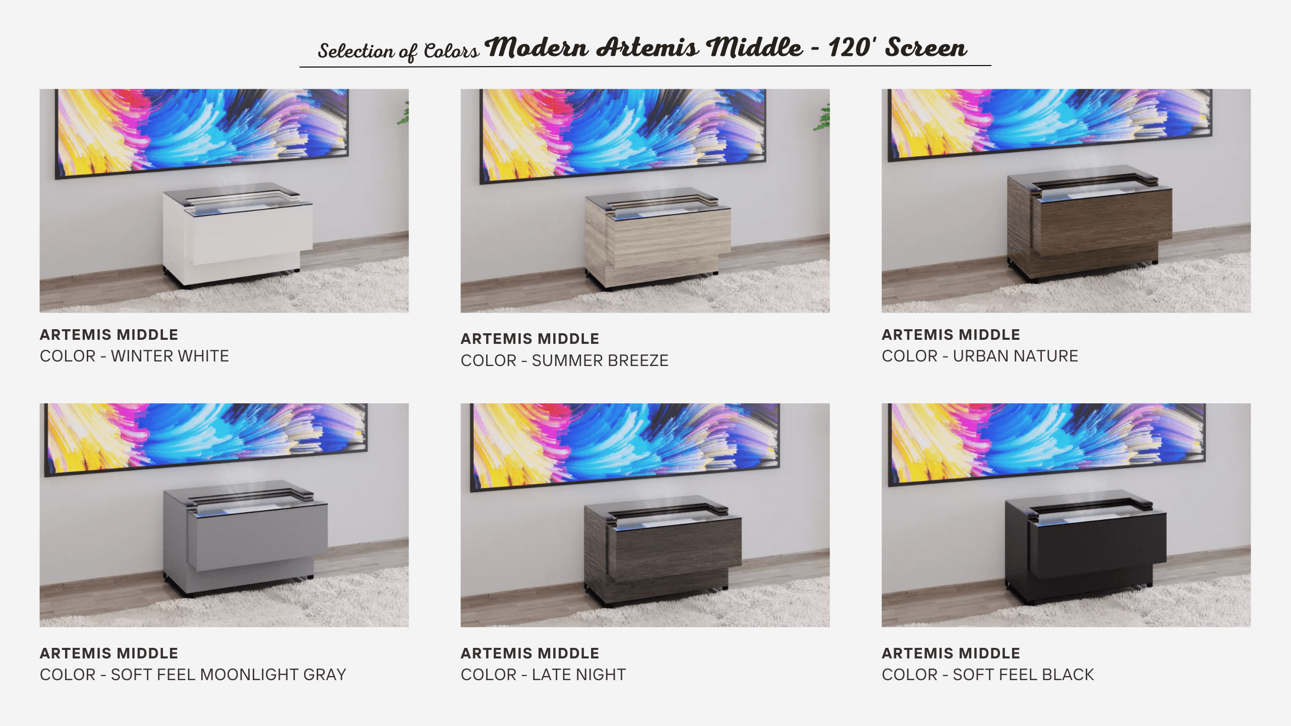 Modern Artemis Middle | 120' Screen | Small Cabinets | Aegis AV Cabinets