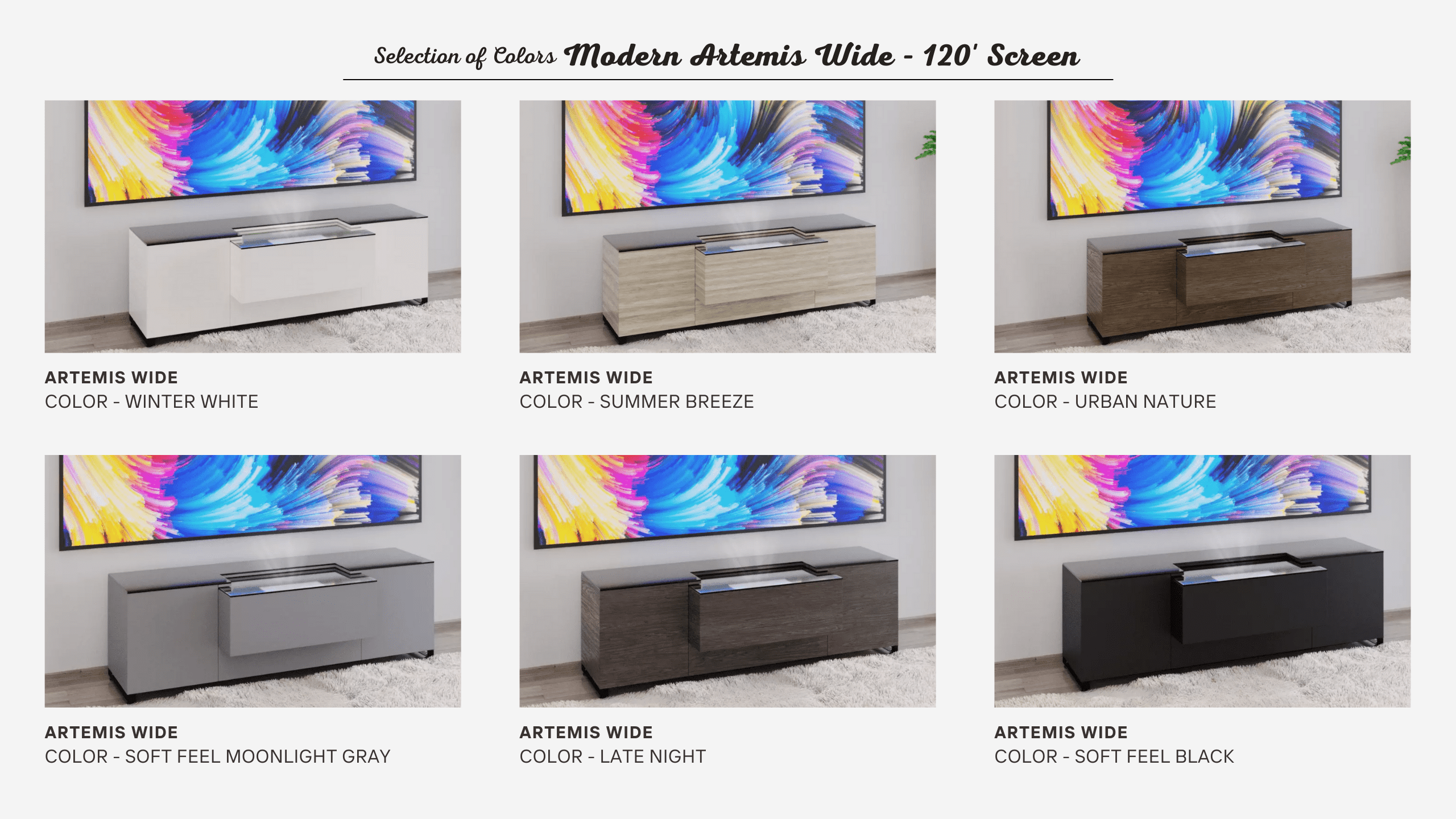Modern Artemis Wide | 120' Screen | Wide Cabinets | Aegis AV Cabinets