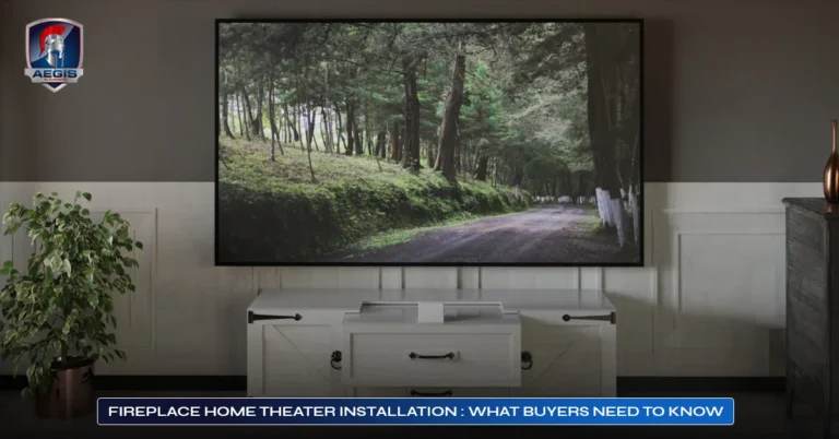Fireplace Home Theater Installation: What Buyers Need to Know 4 Artemis Southern Farm Collection projecting onto a 120" Fixed UST ALR Screen